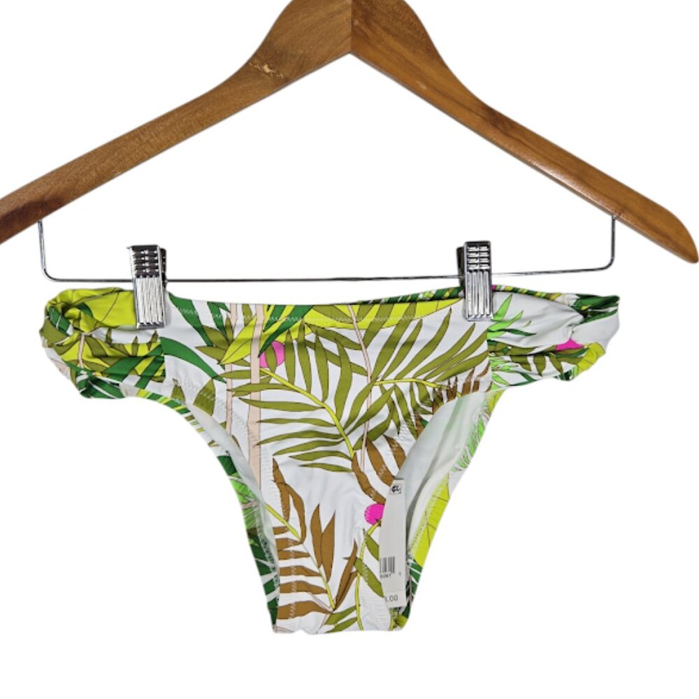 TRINA TURK It’s Bananas Twist Side Hipster Bikini Bottoms White Green Size 4 NWT